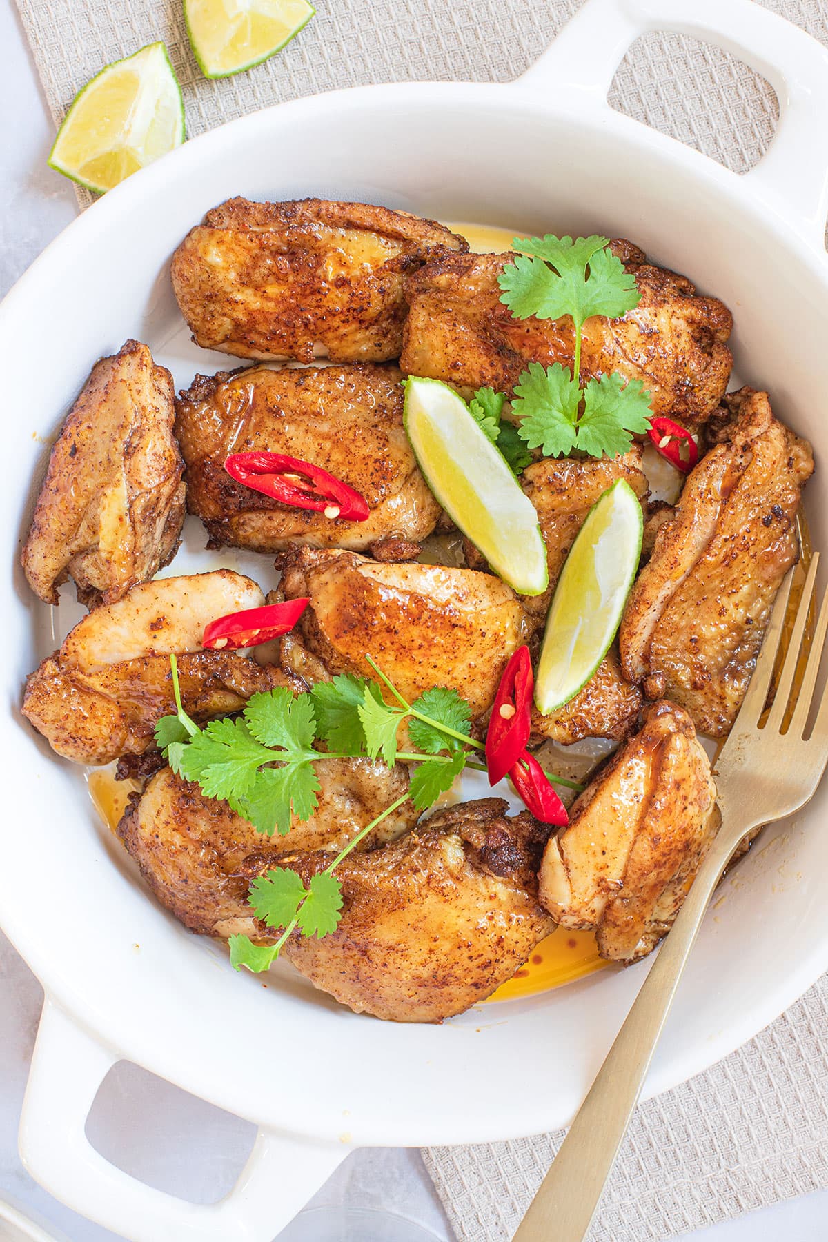 Pan-fried Asian Five-Spice Chicken in a plate.