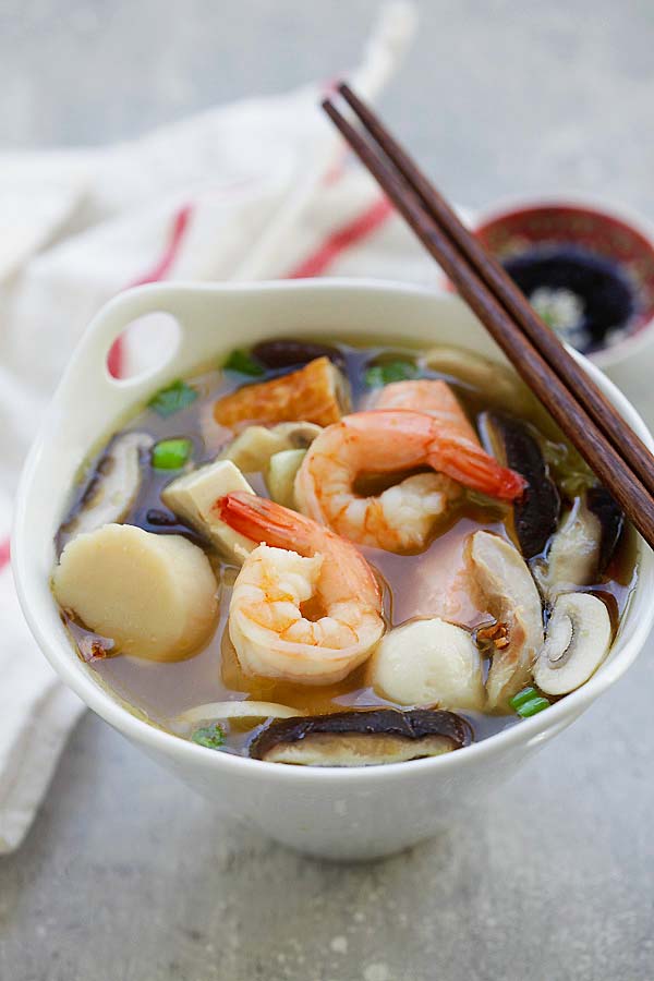 Hearty Chinese hot pot soup with fresh ingredient recipe.