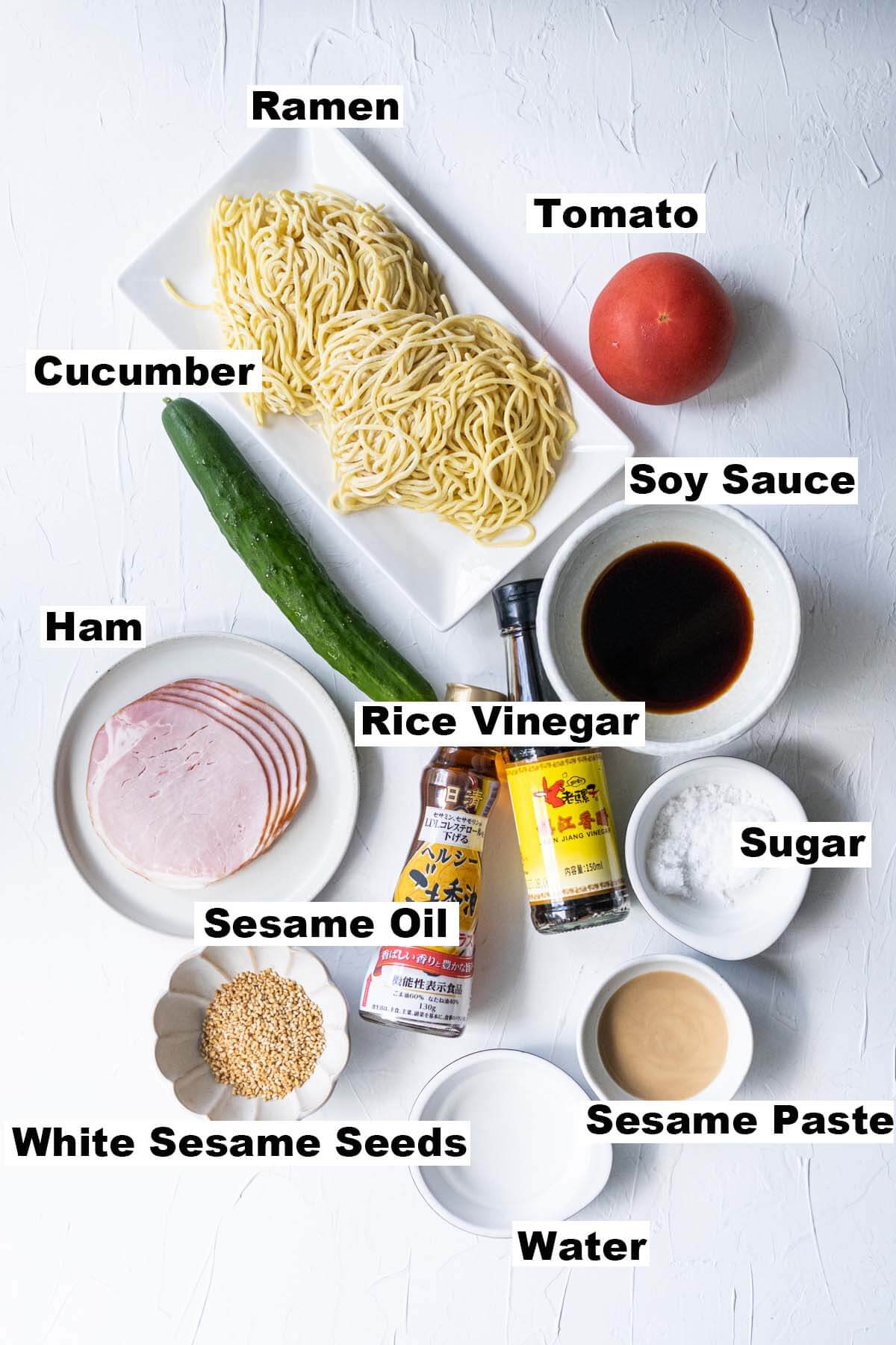 Cold sesame noodle ingredients. 