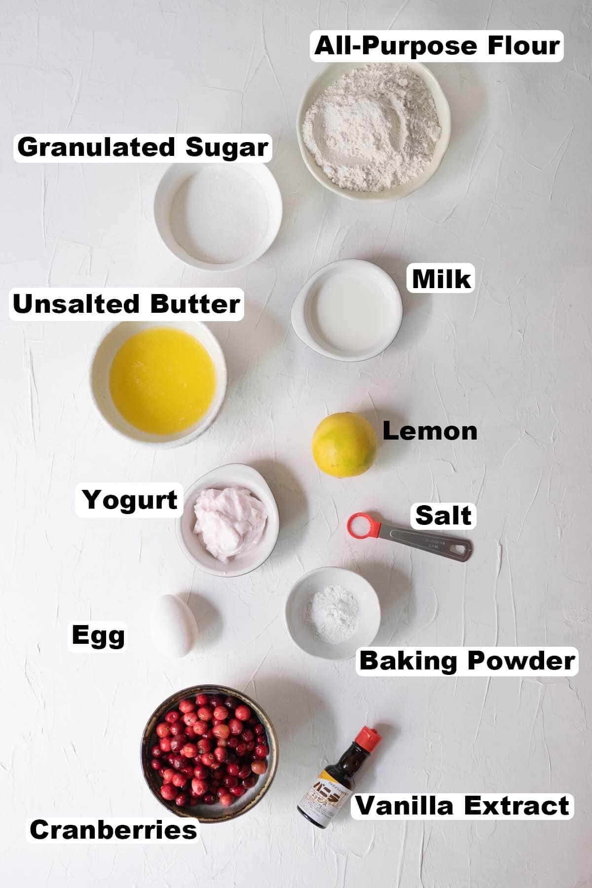 Cranberry lemon muffins ingredients. 