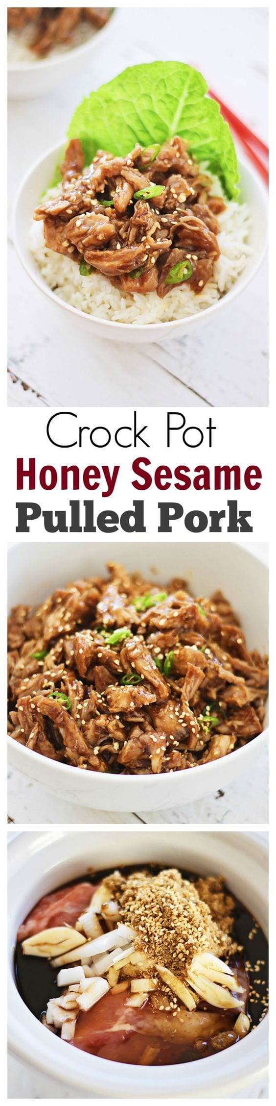 Crock Pot Honey Sesame Pulled Pork - the easiest and best pulled pork recipe made with a crock pot, in an amazing honey sesame sauce | rasamalaysia.com