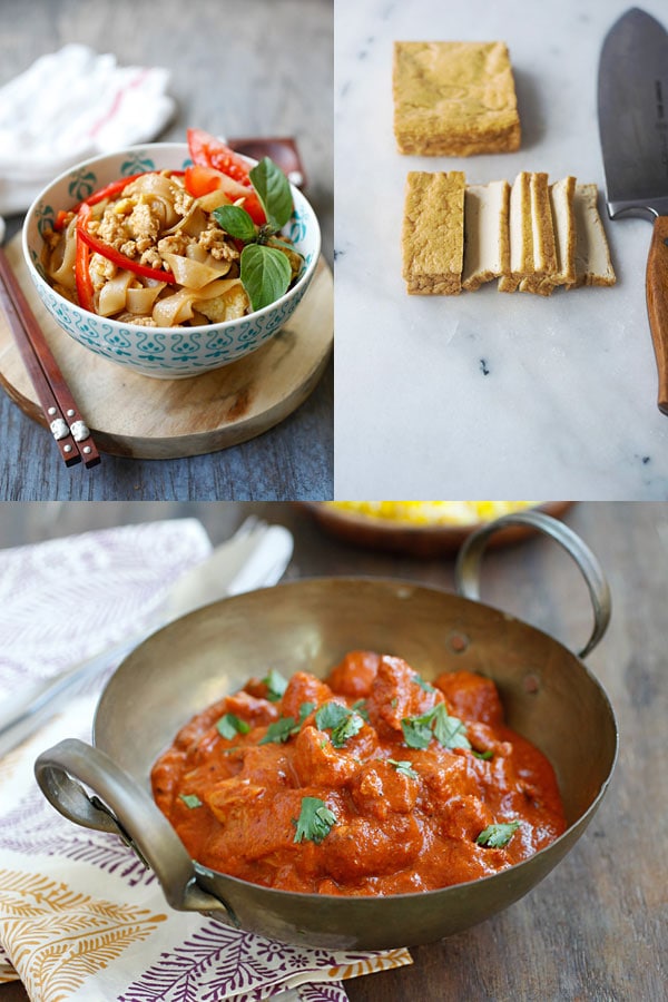 Thai Drunken Noodles (Pad Kee Mao) and Chicken Tikka Masala. Get these amazing recipes exclusively on Easy Asian Takeout ebook | rasamalaysia.com