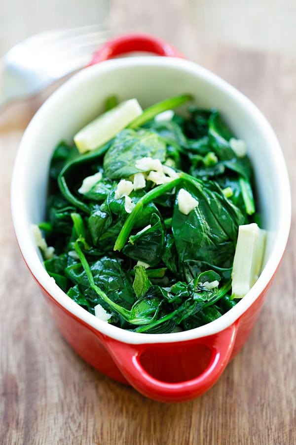 Easy and quick sauteed garlic butter spinach dish.