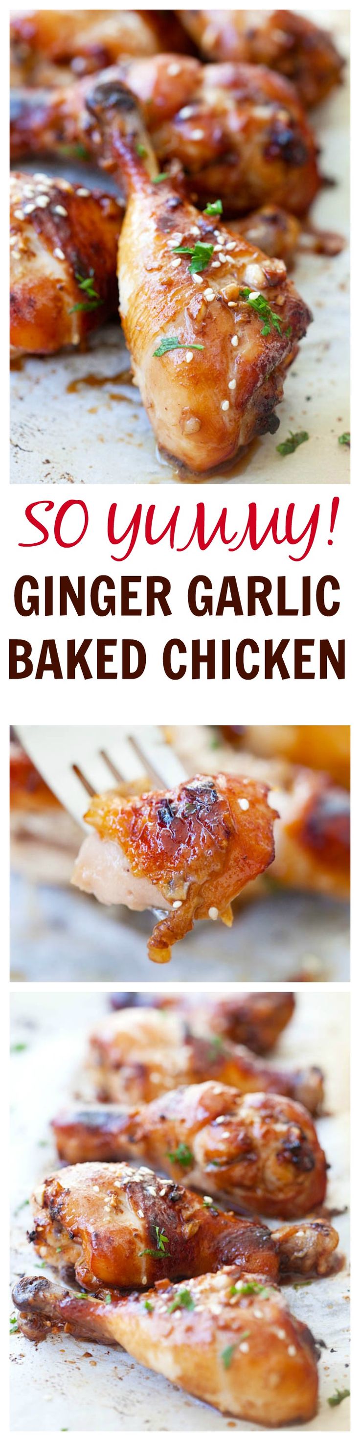 SUPER YUMMY ginger garlic baked chicken marinated with ginger, garlic, soy sauce and honey. EASY and delicious recipe that anyone can make at home | rasamalaysia.com