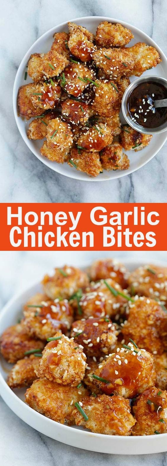 Honey Garlic Chicken Bites – panko-crusted baked chicken nuggets with a sweet and savory honey garlic sauce. So sticky sweet and good | rasamalaysia.com