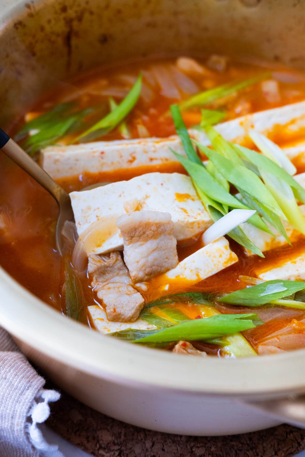 Easy kimchi jjigae with pork belly and tofu. 