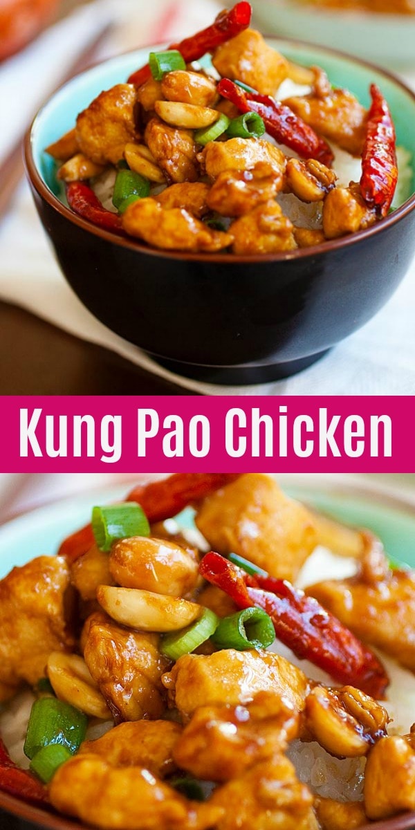 Kung Pao Chicken - Chinese takeout classic loaded with spicy chicken, peanuts, vegetables in a mouthwatering Kung Pao sauce. This easy homemade recipe is healthy, low in calories and much better than takeout.