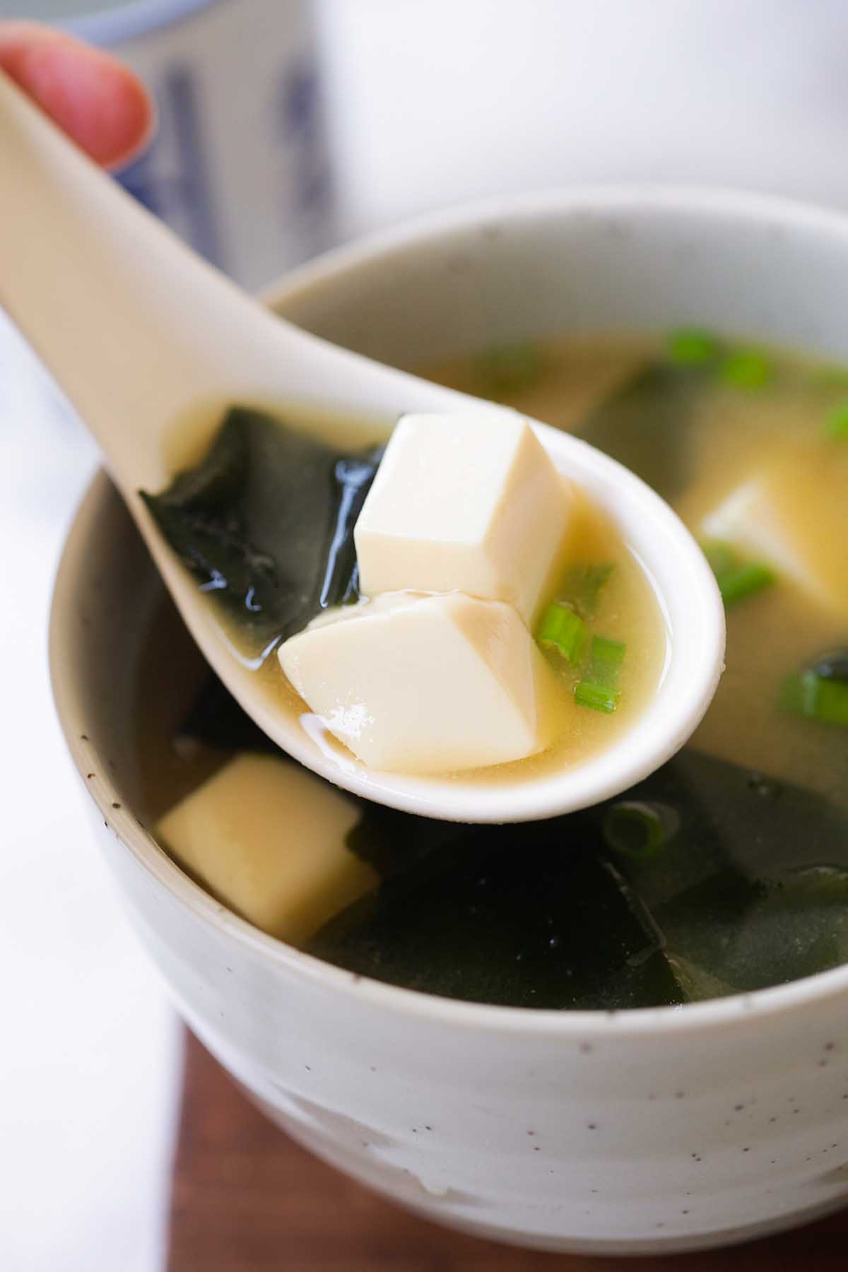 Miso soup, ready to serve.