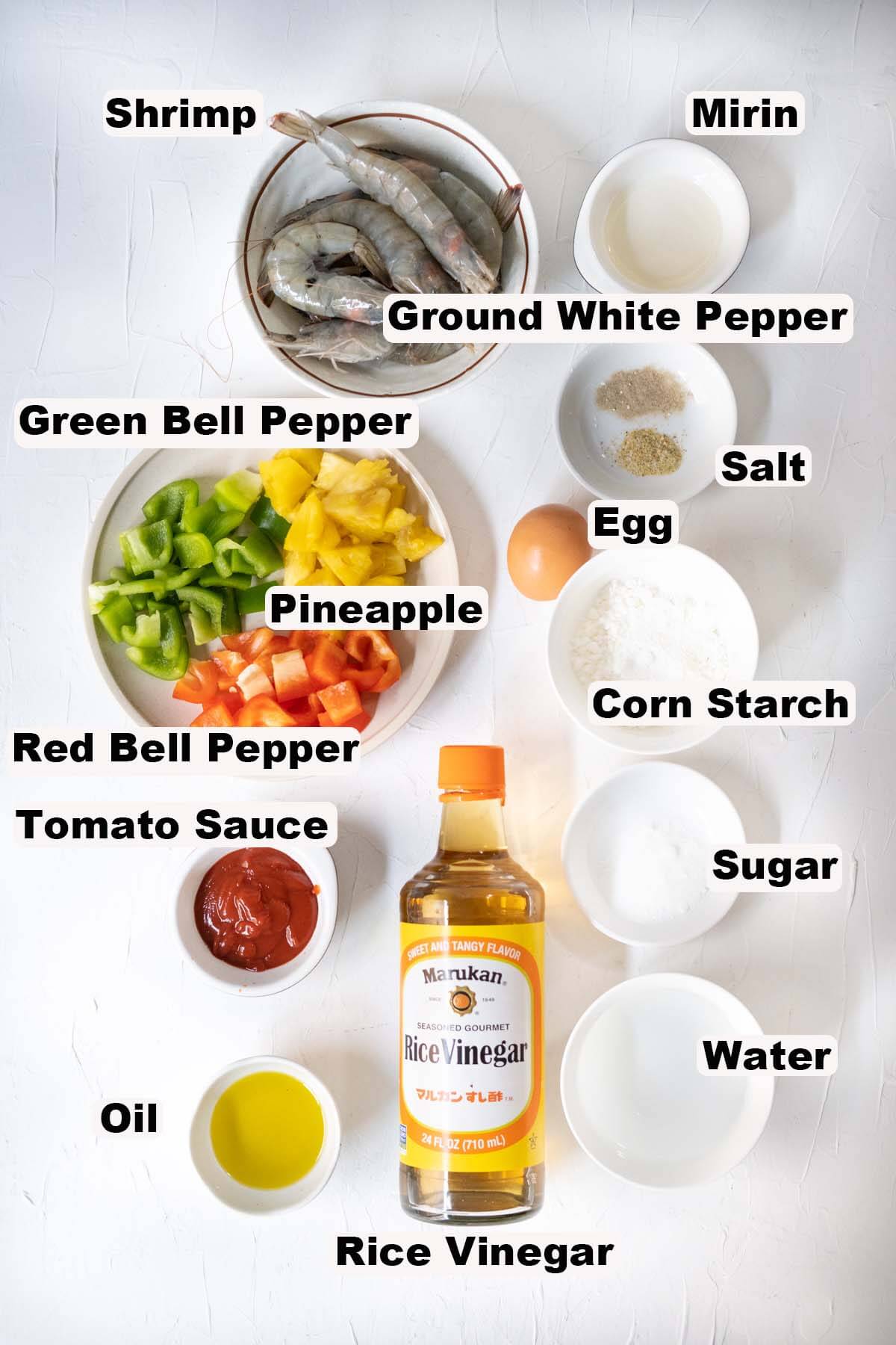 Sweet and sour shrimp ingredients. 