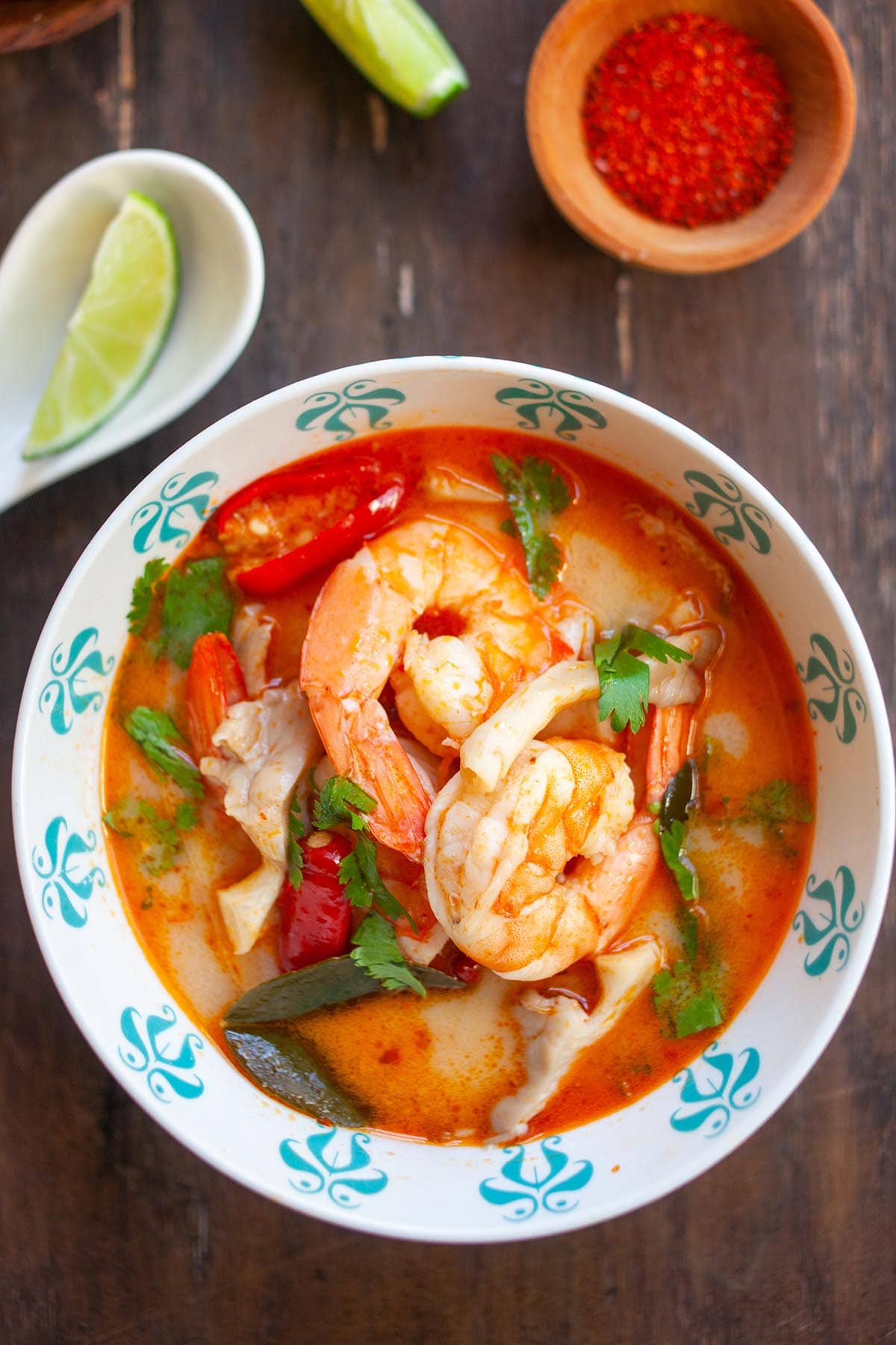 Spicy and Sour Tom Yum in a bowl ready to serve, learn this super easy recipe today.